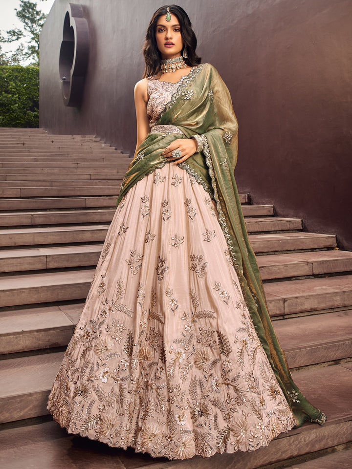 CaptivatingÃ‚Â Cream Embroidered Rayon WeddingÃ‚Â Wear Lehenga Choli