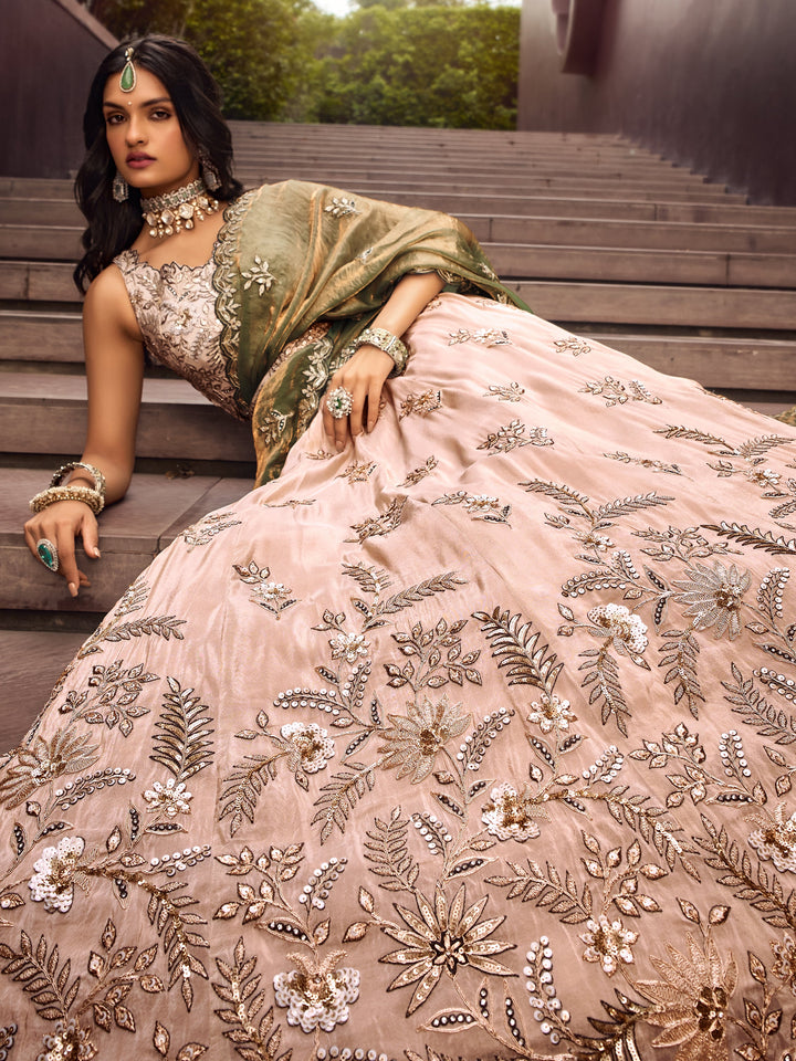 CaptivatingÃ‚Â Cream Embroidered Rayon WeddingÃ‚Â Wear Lehenga Choli