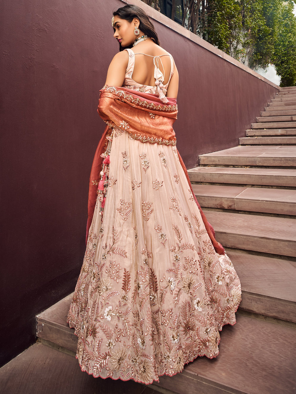 Charming Peach Embroidered Rayon Engagement√É‚Äö√Ç¬†Wear Lehenga Choli