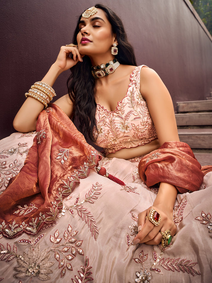 Charming Peach Embroidered Rayon EngagementÃ‚Â Wear Lehenga Choli