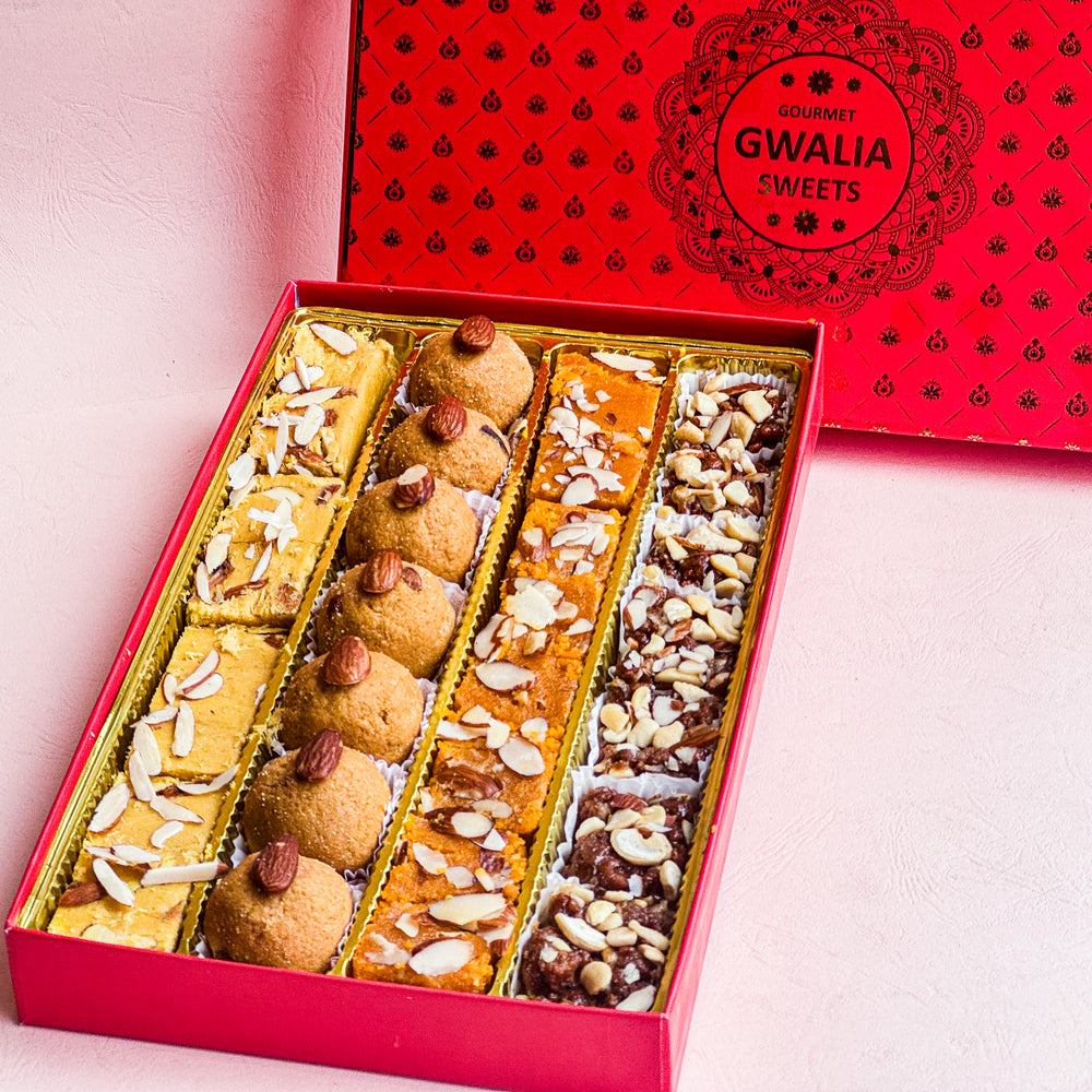 Indulge in the best of traditional Indian sweets with this Mix Ghee Sweets Box, offering a rich collection of ghee-based treats for every celebration.