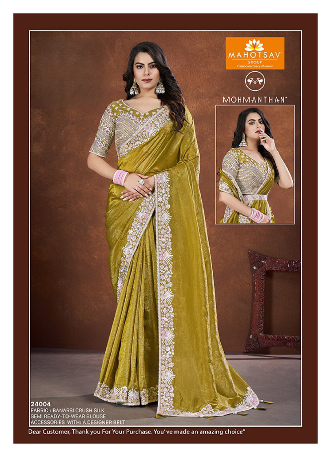 Bold Banarasi Saree | Elegant Stone & Sequin Work Sari for Women