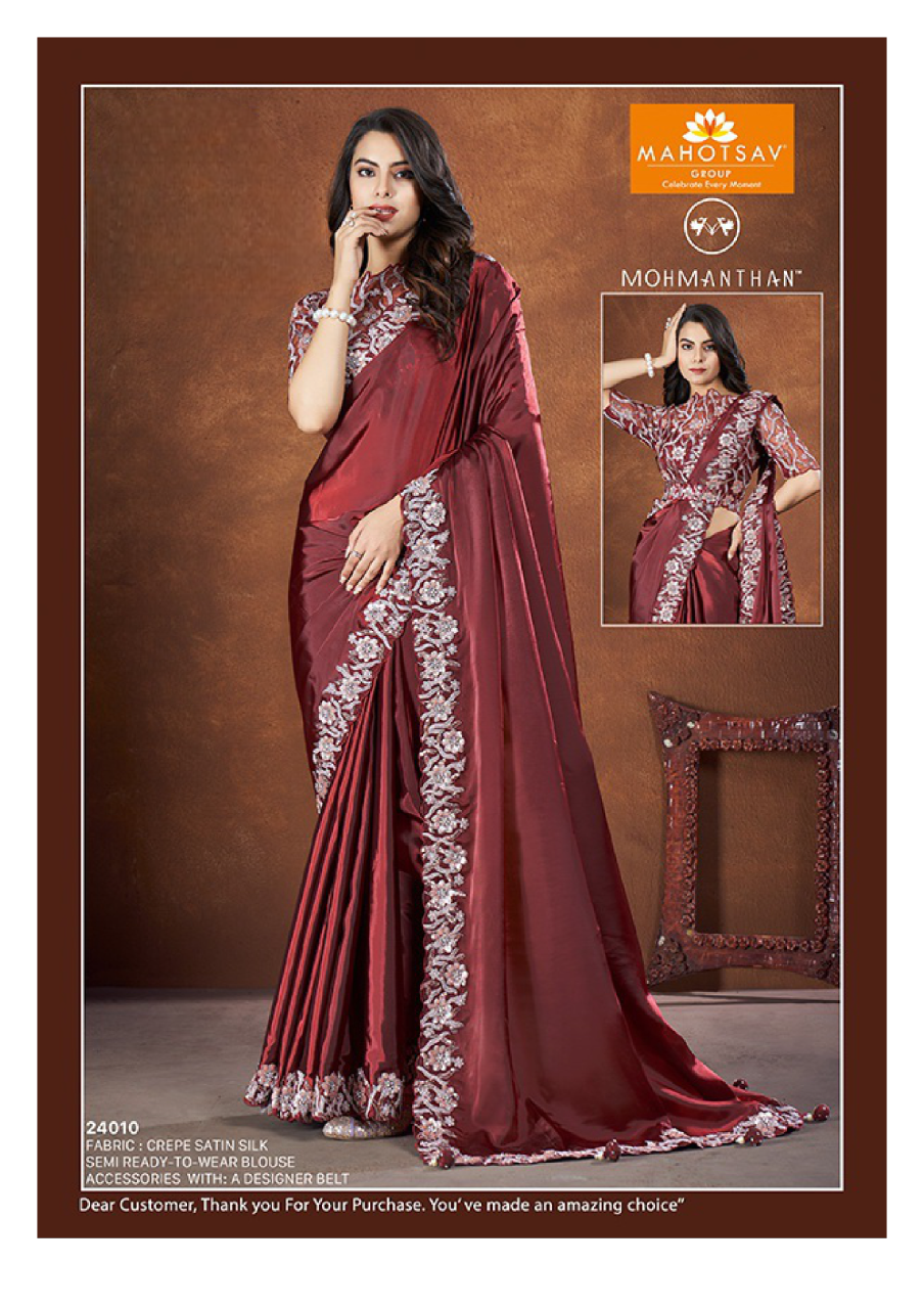 Bold Banarasi Saree | Elegant Stone & Sequin Work Sari for Women