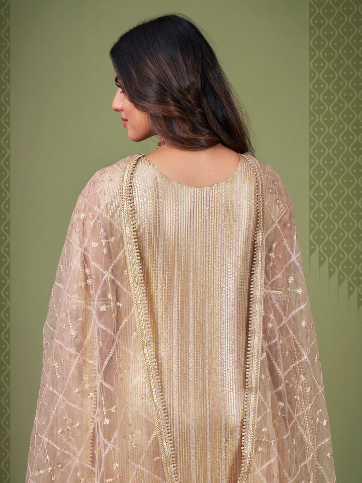 Magnificent Beige Sequins Embroidery Net Event Wear Salwar Suit