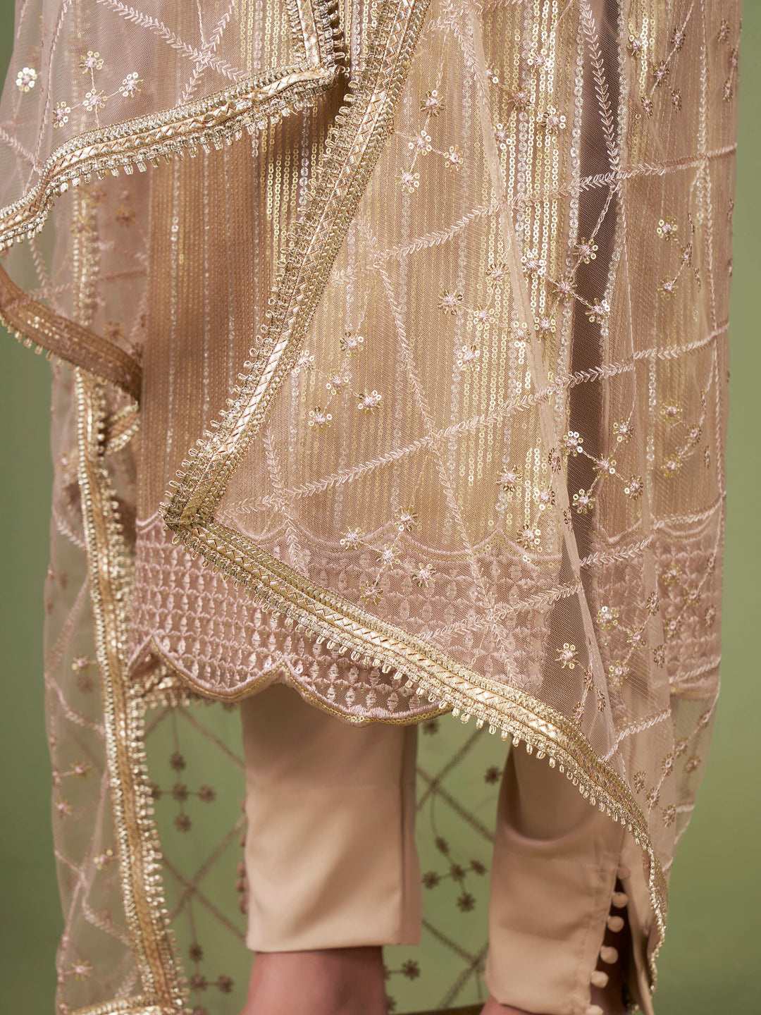 Magnificent Beige Sequins Embroidery Net Event Wear Salwar Suit