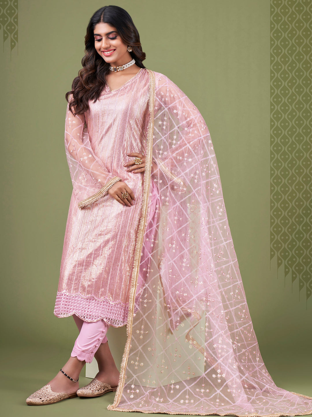 Remarkable Baby Pink Sequins Work Net Festival Wear Salwar Suit