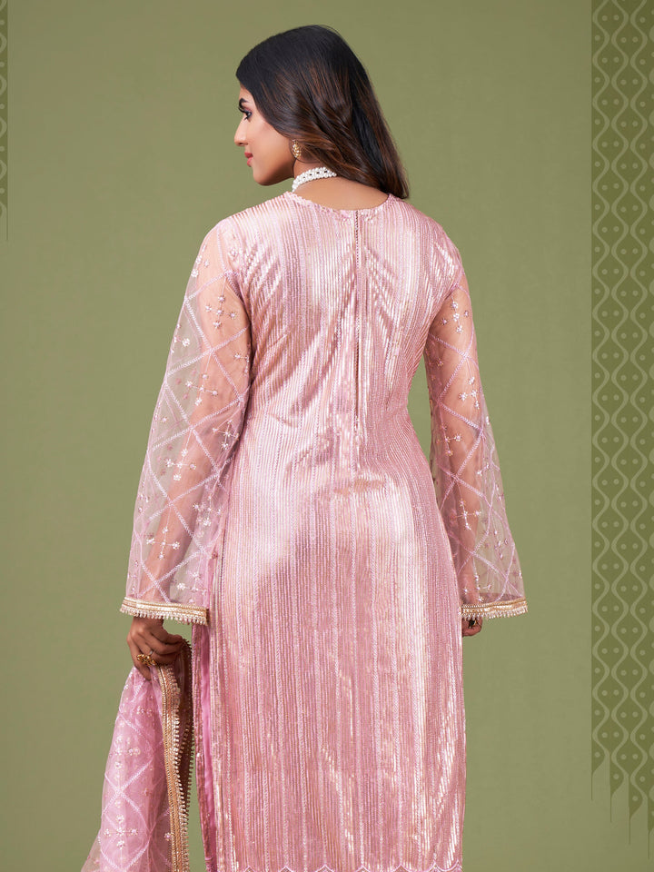 Remarkable Baby Pink Sequins Work Net Festival Wear Salwar Suit