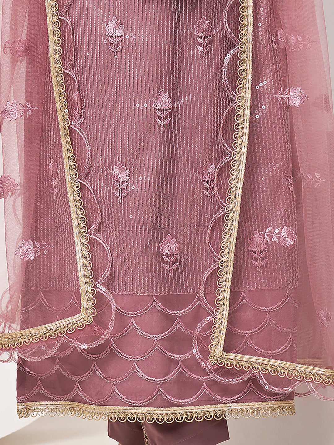 Opulent Dusty Pink Sequins Work Net Sangeet Wear Salwar Suit With Dupatta