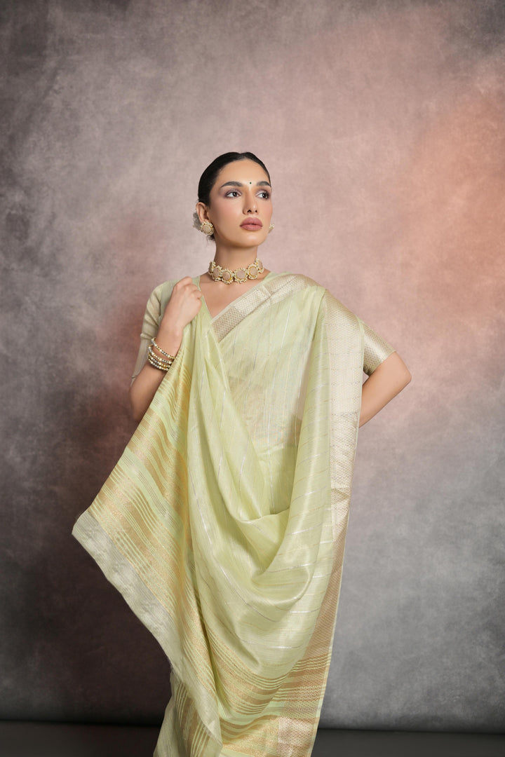 Premium Mulberry silk saree with silver zari lining and intricate gold details