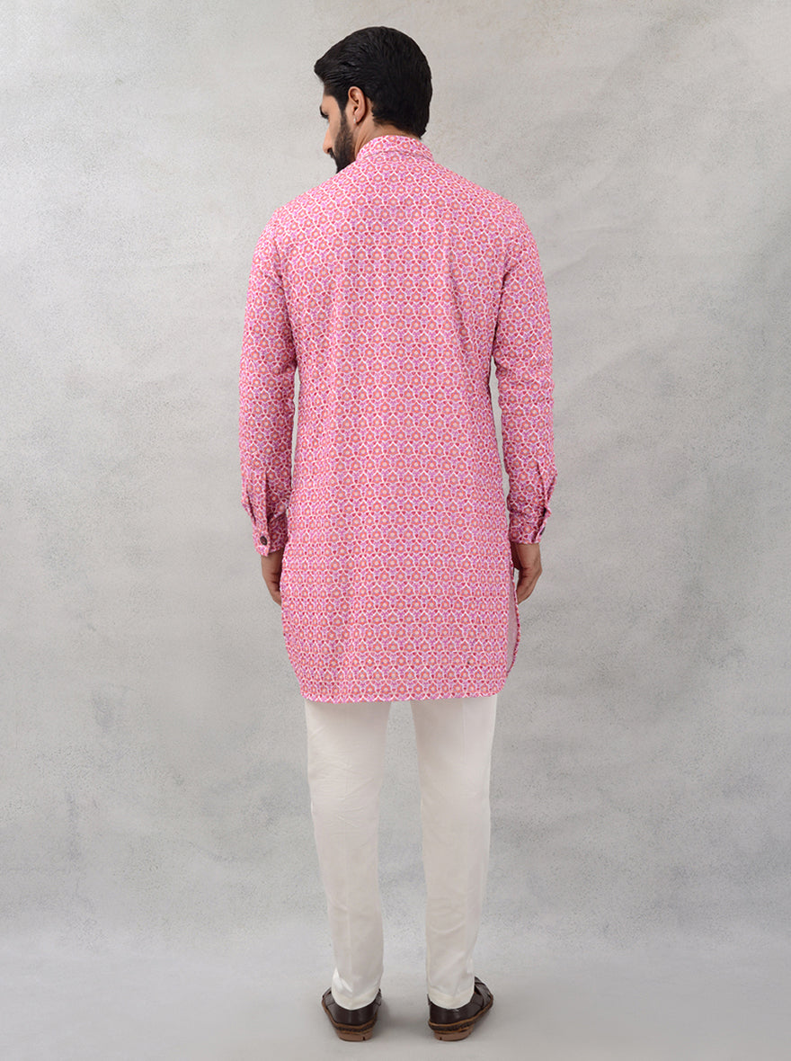 Stylish pink embroidered kurta, cotton blend, USA celebrations