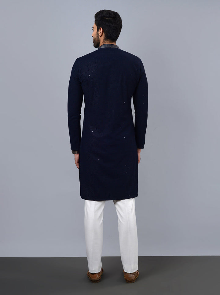 Comfortable navy blue kurta, ideal for festive and formal occasions.