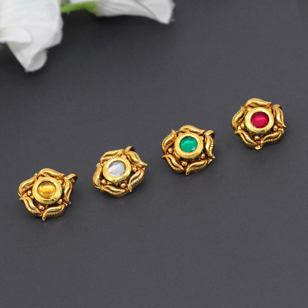 Kundan Nose Pin Set | Elegant Multi Stone Alloy Collection (4 Pieces)