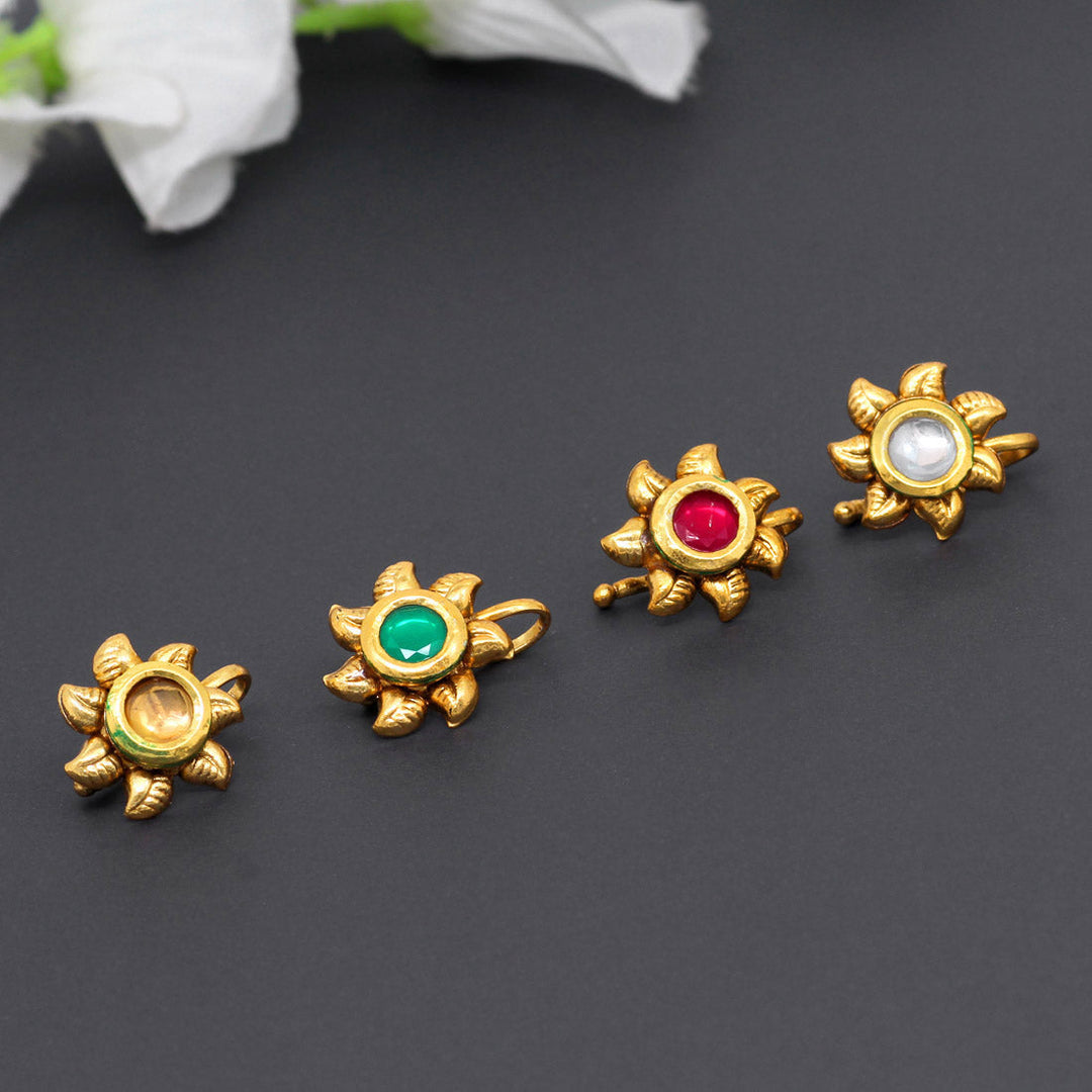 Kundan Nose Pin Set | Elegant Gold Plated Alloy Combo