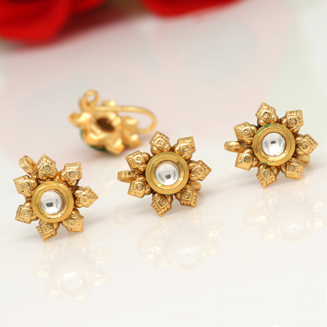 Kundan Nose Pin Set | Gold-Plated Alloy Elegant Nose Rings Combo