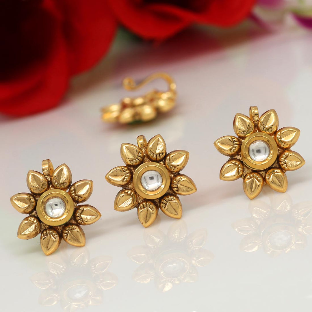 Kundan Nose Pin Set | Gold-Plated Alloy Nose Pins Combo - 4 Pieces