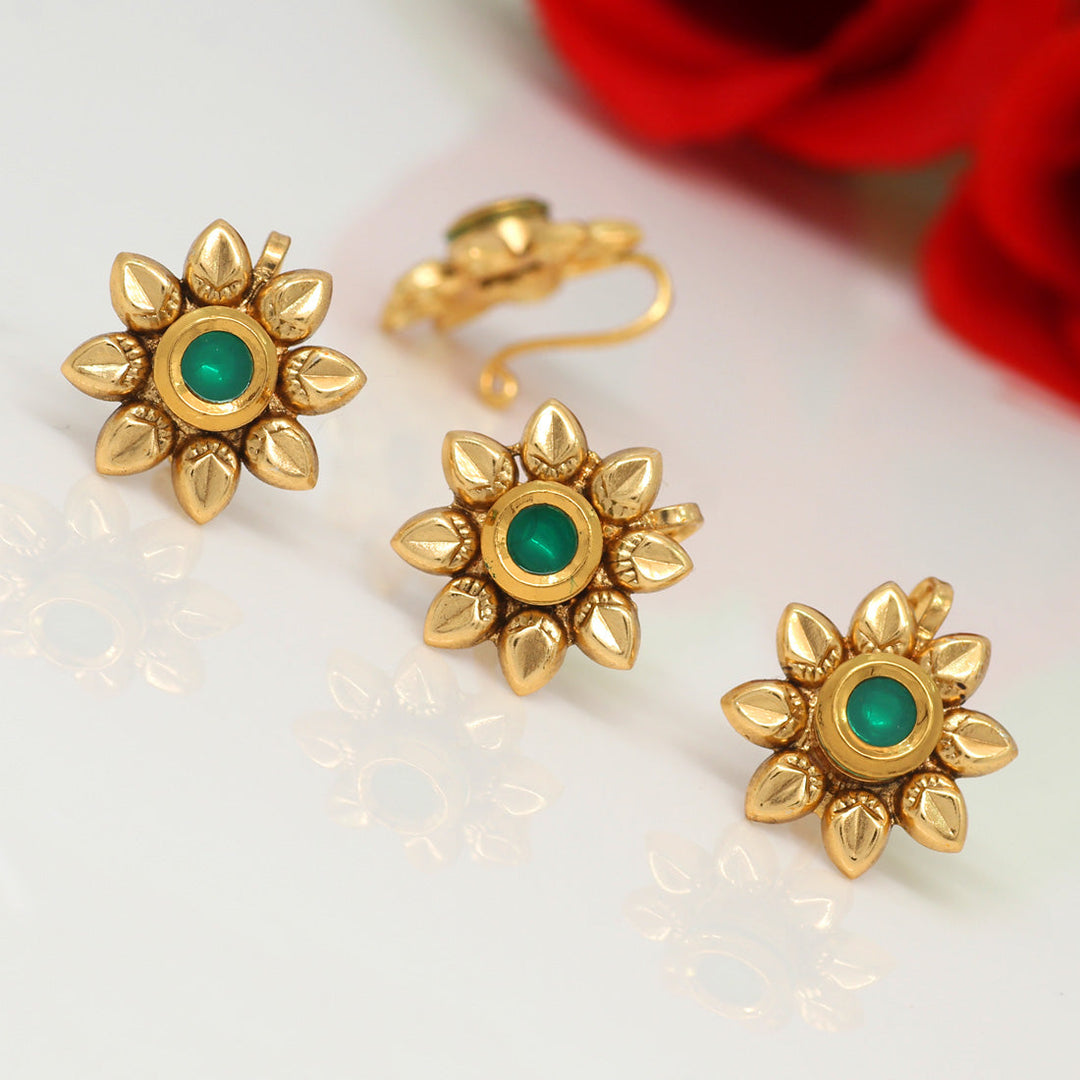 Kundan Nose Pin Combo | Elegant Gold-Plated Nose Ring Set