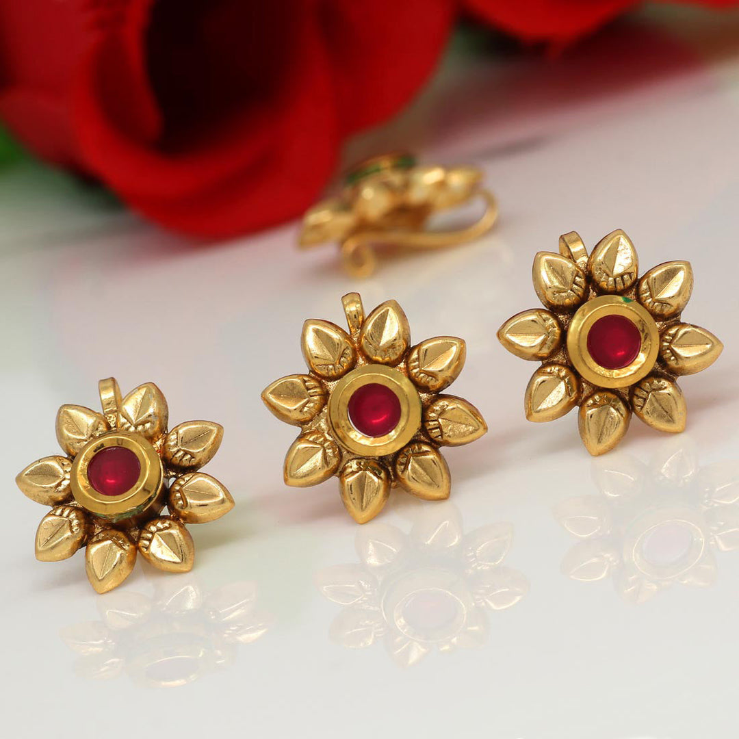 Kundan Elegant Nose Pin Set | 4-Piece Combo