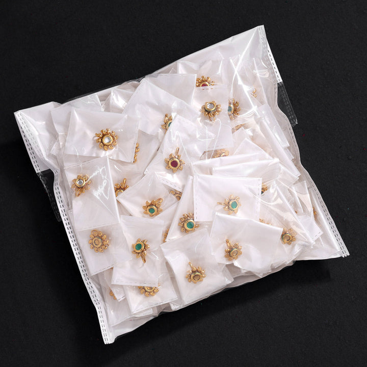 Nose Pin Set 100 Pieces | Kundan Alloy Gold Plated Assorted Designs