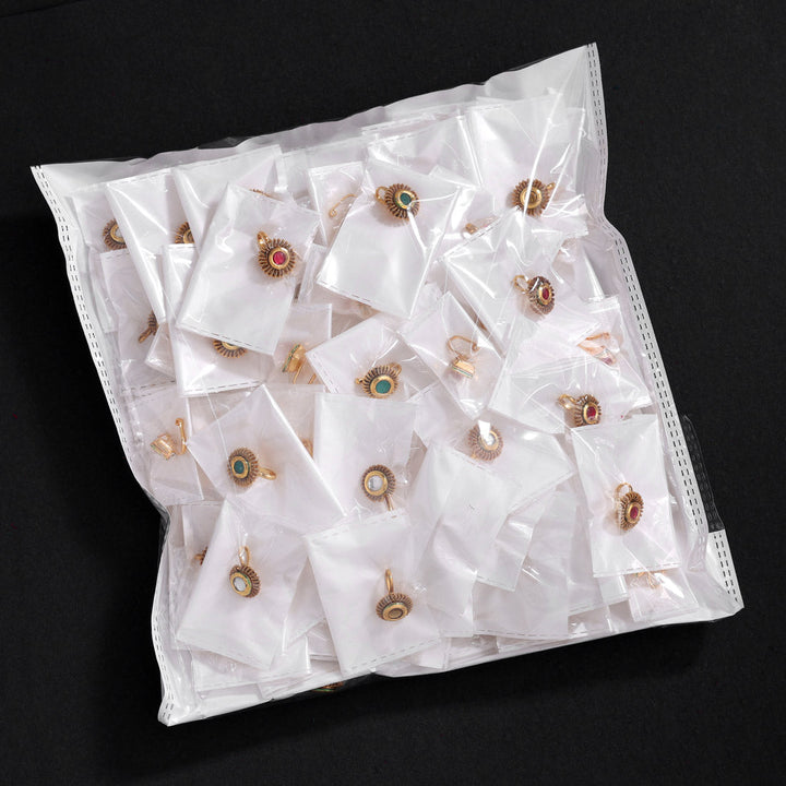 100 Pieces Kundan Nose Pin Variety Pack | Gold Plated Design Combo