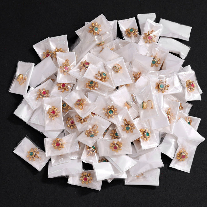 100 Pcs Nose Pin Set | Assorted Design Gold Plated Kundan Alloy