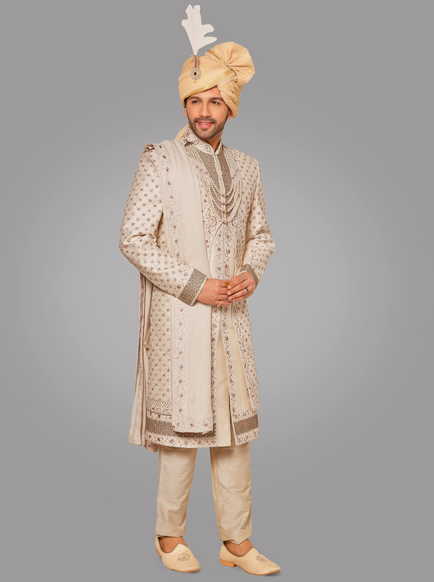 Perfect for modern grooms, this sherwani blends traditional charm with contemporary elegance.