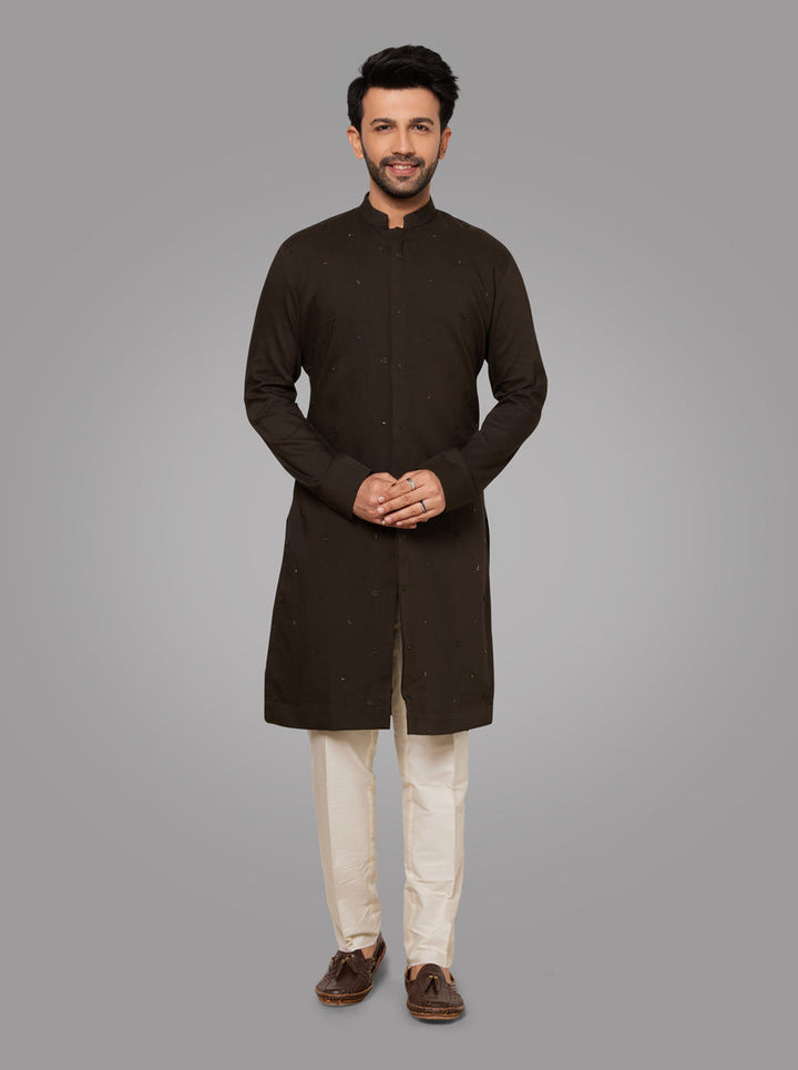 Graceful dark green kurta pyjama in high-quality terry rayon, designed for weddings and festive events.