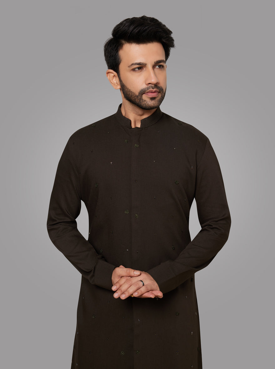 Traditional Deep Green Kurta Pajama for men, ideal for weddings and celebrations.