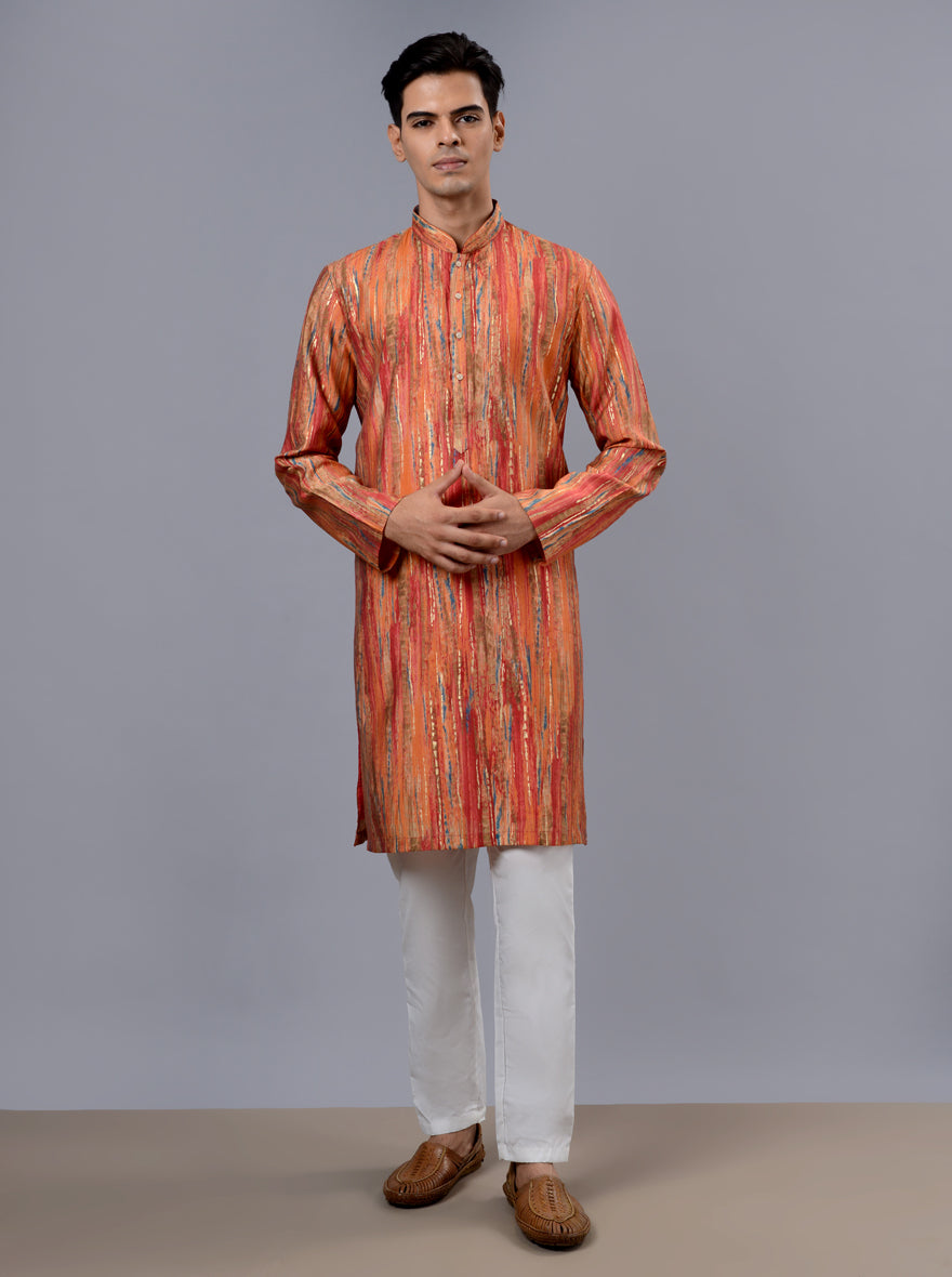 Unique orange kurta pajama, perfect for festive celebrations and gatherings in the USA.