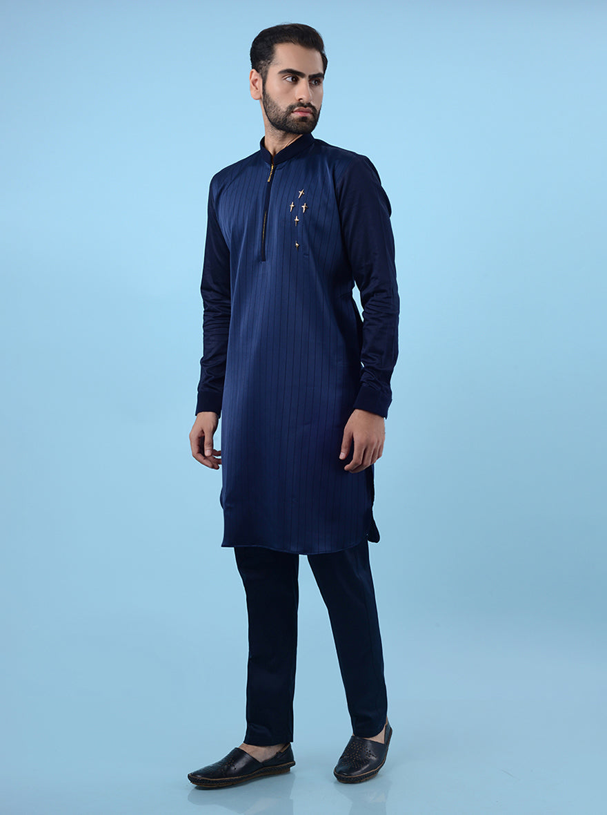 Stylish blue kurta pajama for men, combining traditional elegance and modern design for celebrations in the USA.