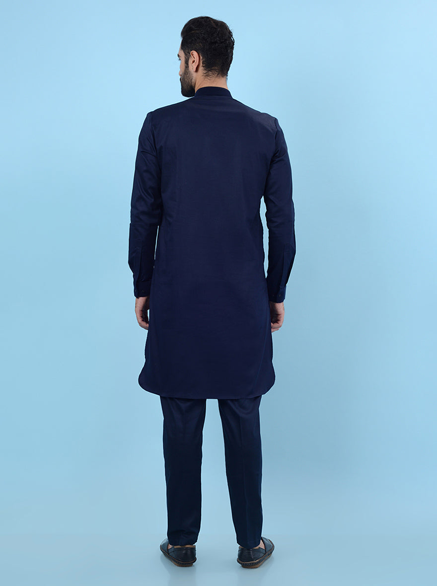 Discover this luxurious blue kurta pajama featuring exquisite embroidery, ideal for cultural celebrations in the USA.