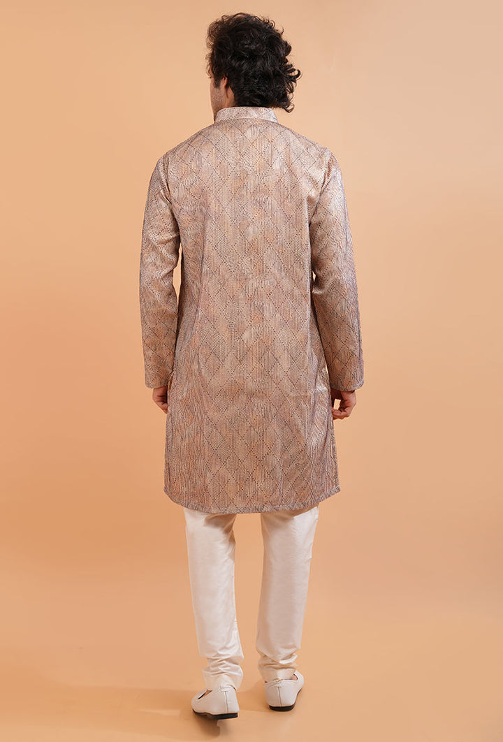 Shine at events with this cream and brown kurta pajama, featuring elegant embroidery for special occasions.