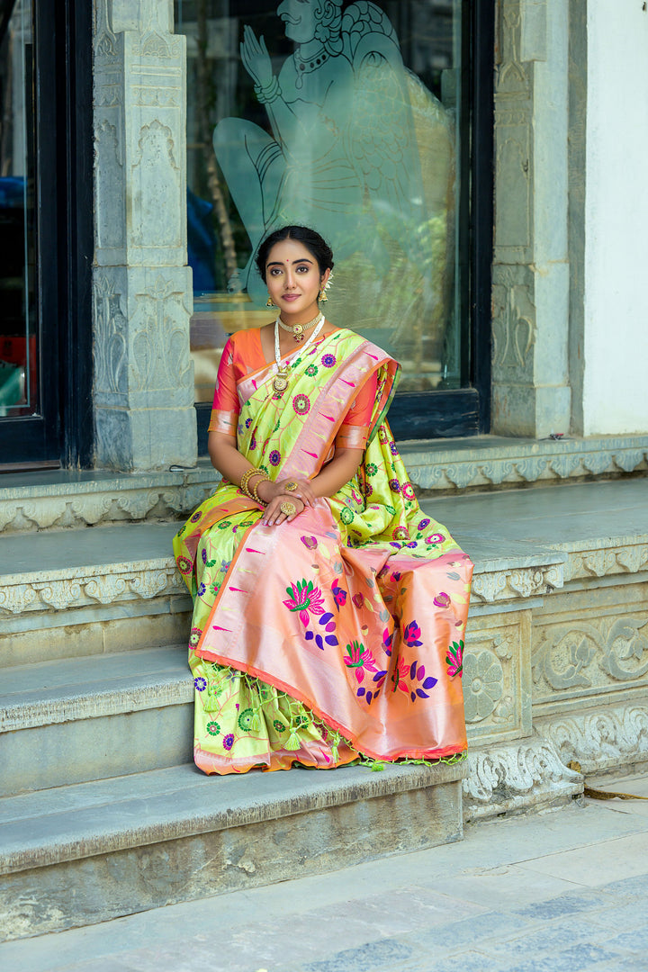 Luxurious Banarasi Paithani saree with intricate meena and zari weaving