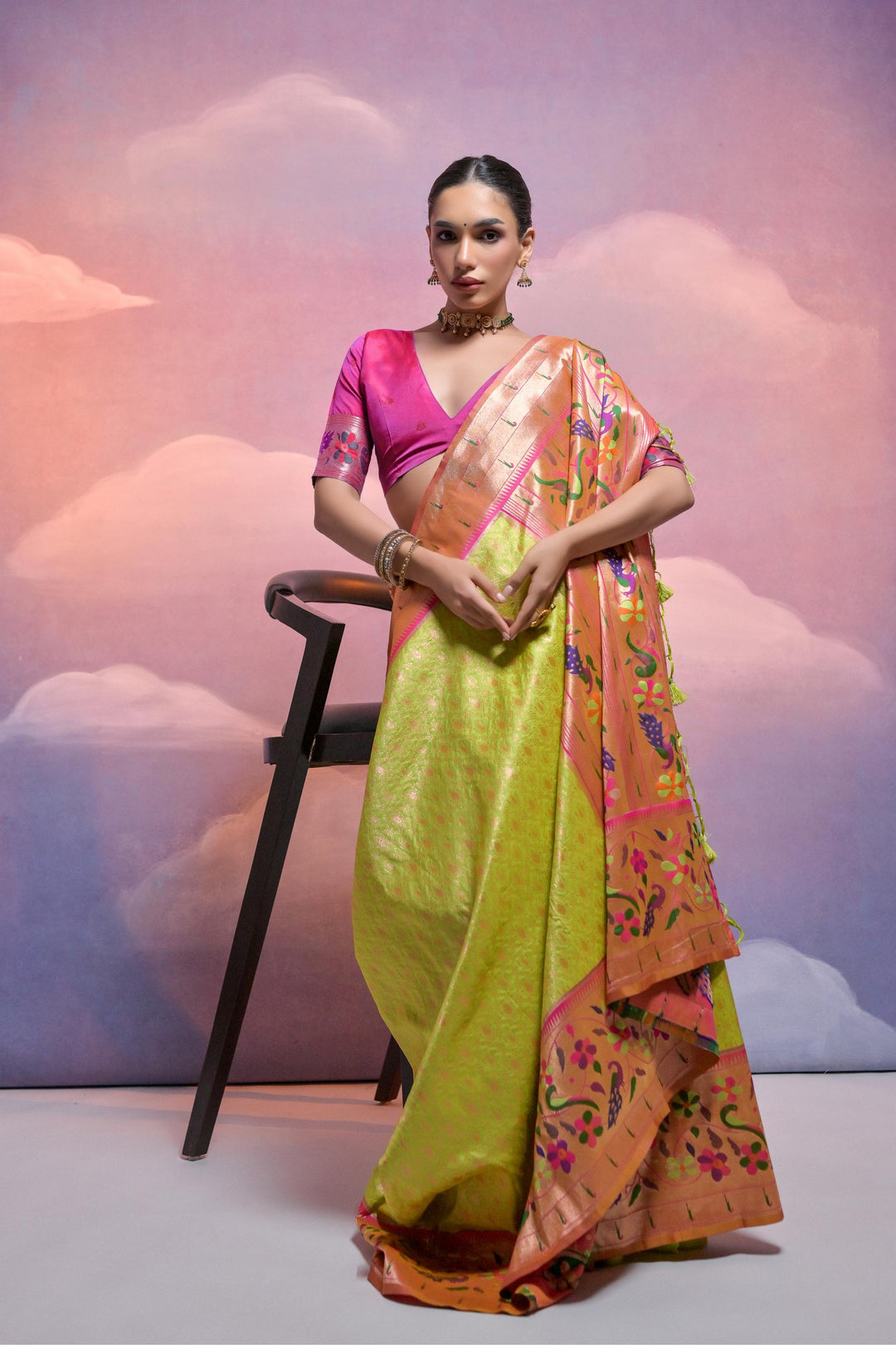 Beautiful Paithani saree with Kanjivaram weaving and elegant tassels for American traditional occasions