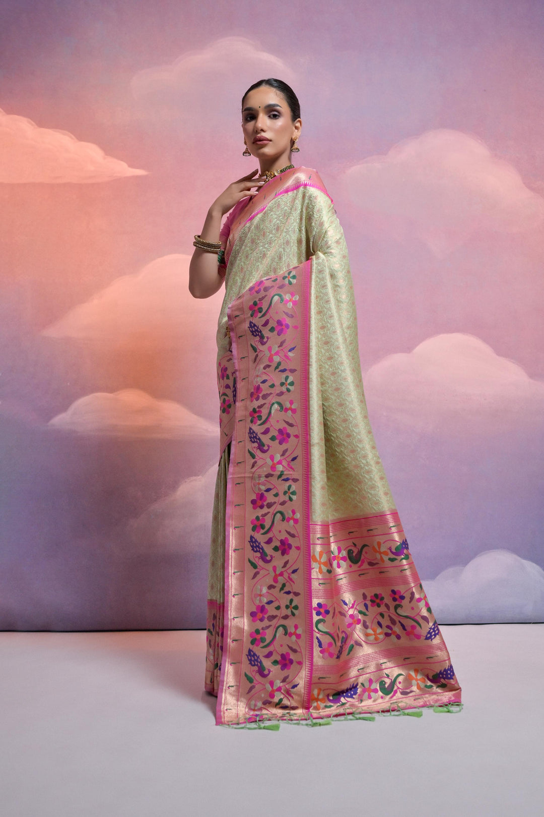 Elegant Paithani saree with intricate zari pallu, perfect for USA weddings and celebrations