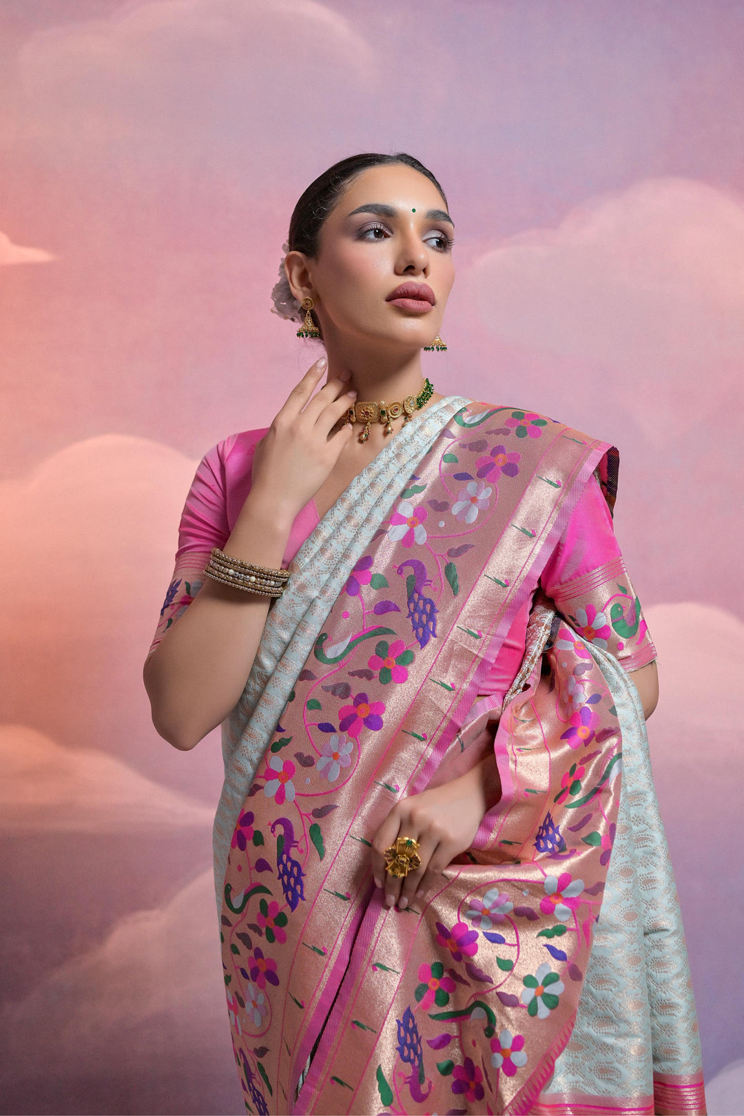 USA-friendly Paithani saree with rich zari-woven pallu and tassels, crafted for festivals