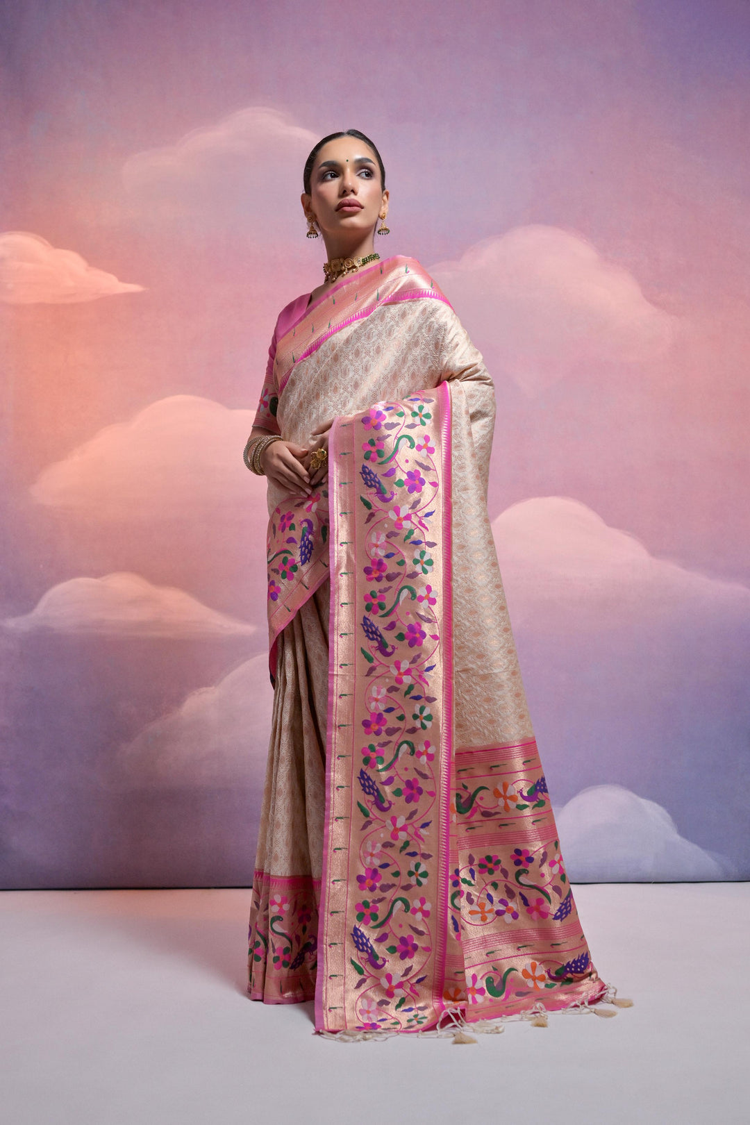 5.5 MTR soft Banarasi saree with Kanjivaram weaving for American cultural gatherings