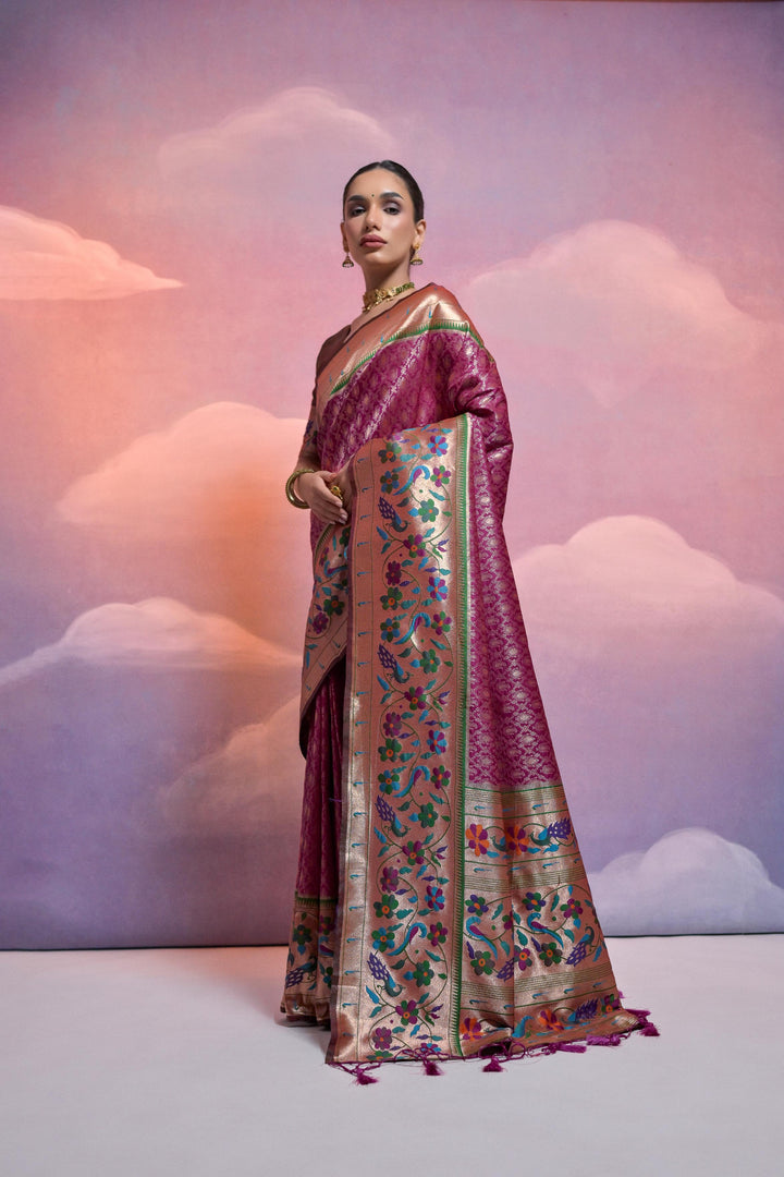 Elegant Banarasi Paithani saree with zari pallu and matching blouse for USA festivities