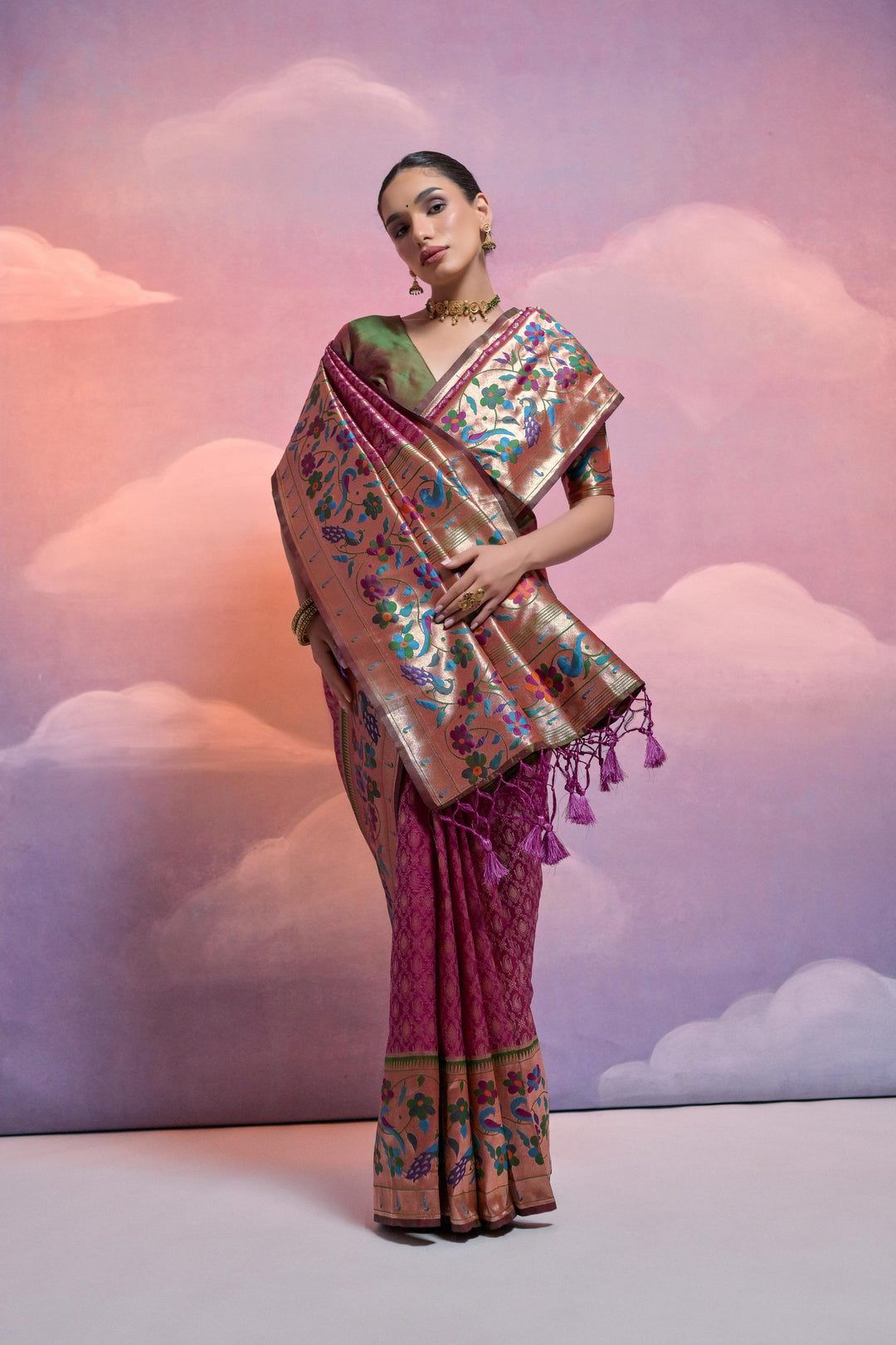 USA-focused Paithani saree with contrast weaving border, perfect for special occasions