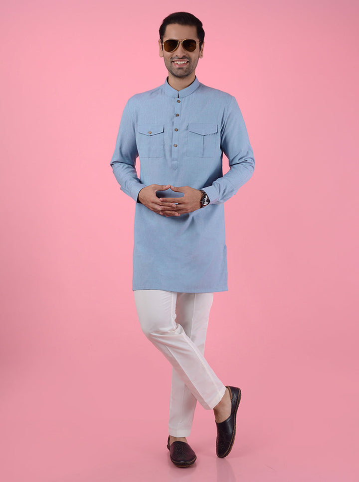 Elevate your wardrobe with this stylish blue kurta pajama, designed for comfort and elegance in the USA.