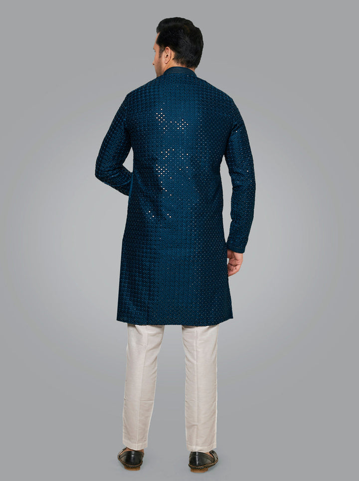 Unique blue kurta set with beautiful embroidery, ideal for making a stylish statement at any festive event in the USA.