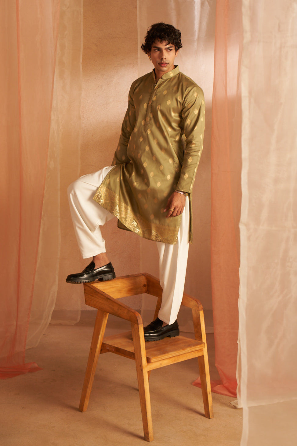 Olive Green Cotton Embroidered Kurta Pajama | Perfect for Mehndi Function