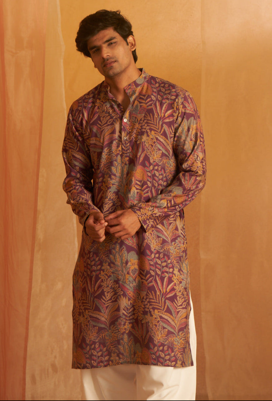 Elegant Purple Silk Kurta Pajama | Festive Traditional Wear for Men