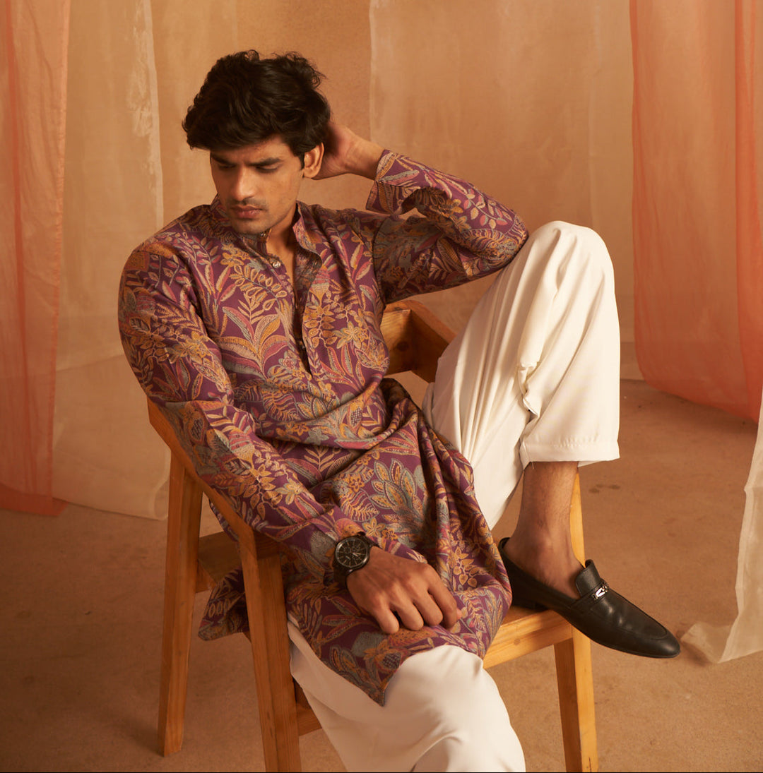 Elegant Purple Silk Kurta Pajama | Festive Traditional Wear for Men