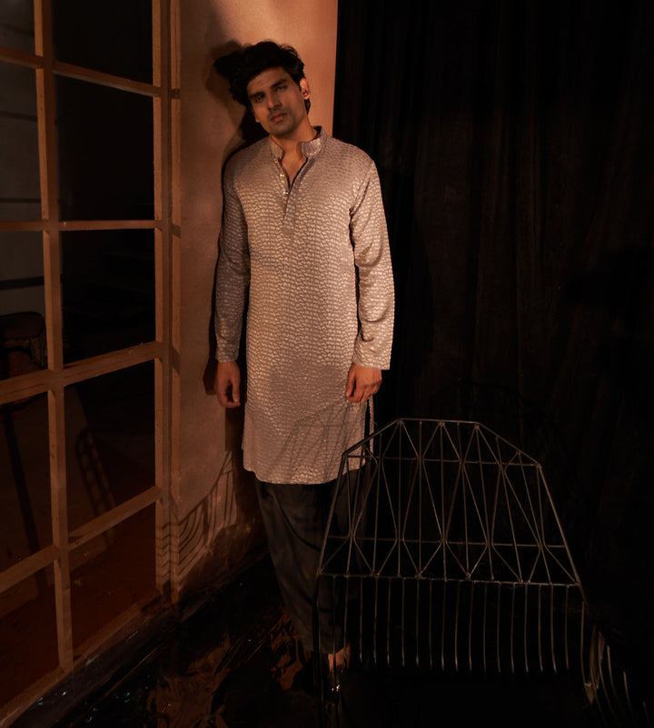 Gray Art Silk Viscose Embroidered Kurta Pajama | Festive Attire