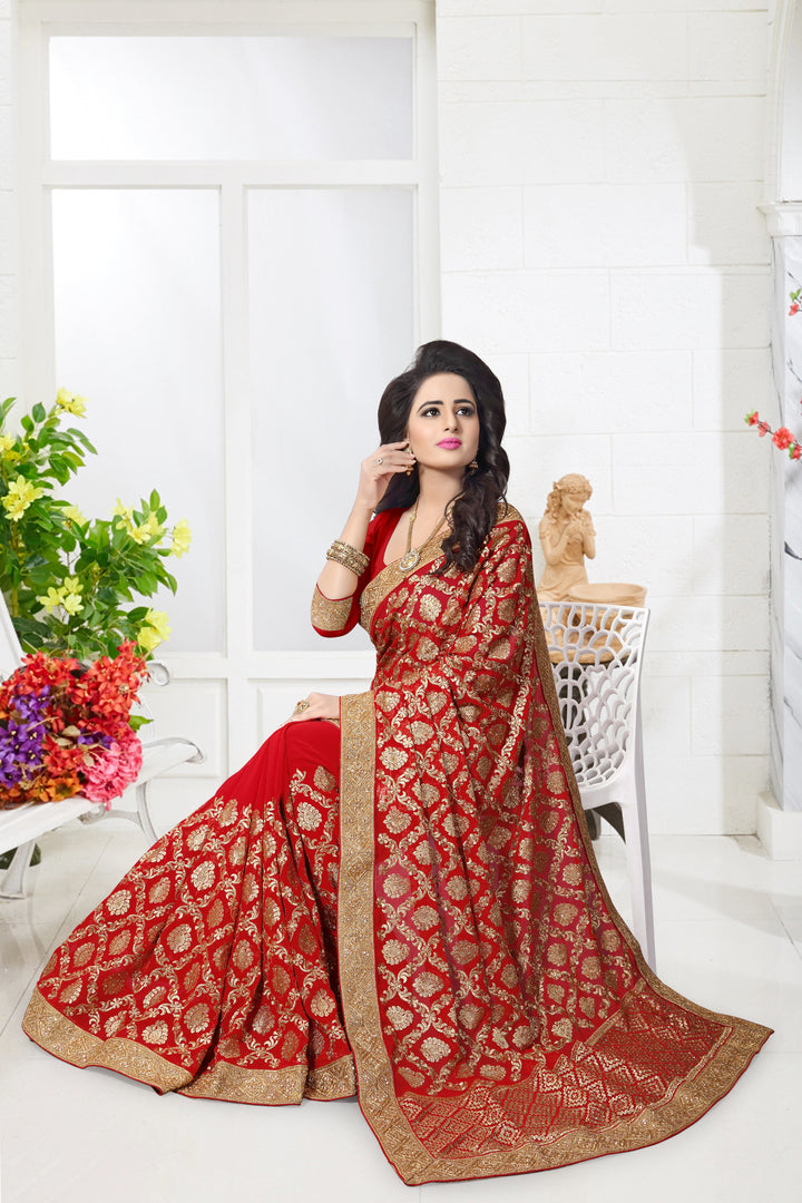 Georgette Saree with Jari Embroidery & Stone Work | Elegant Party Wear