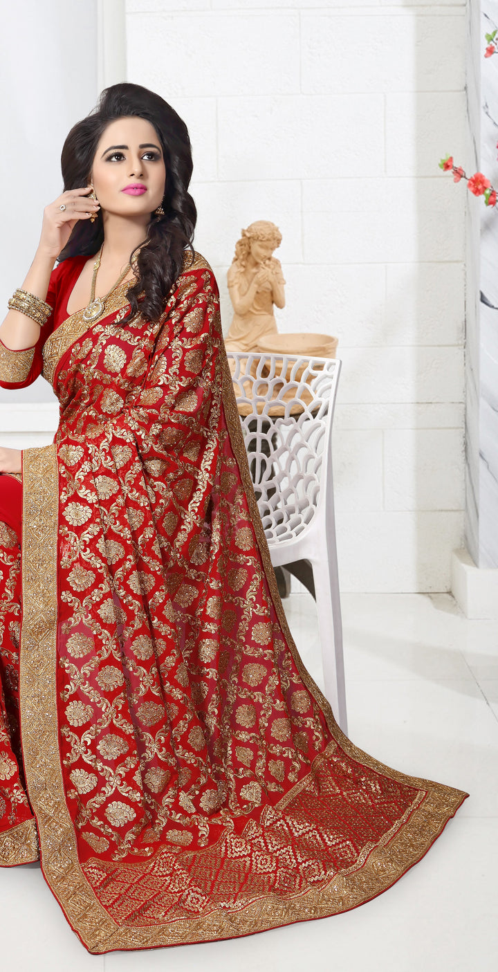 Georgette Saree with Jari Embroidery & Stone Work | Elegant Party Wear