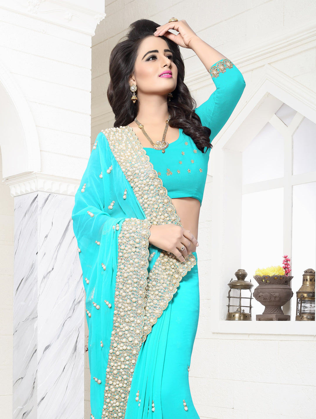 Elegant Georgette Saree | Jari & Stone Work for Special Occasions