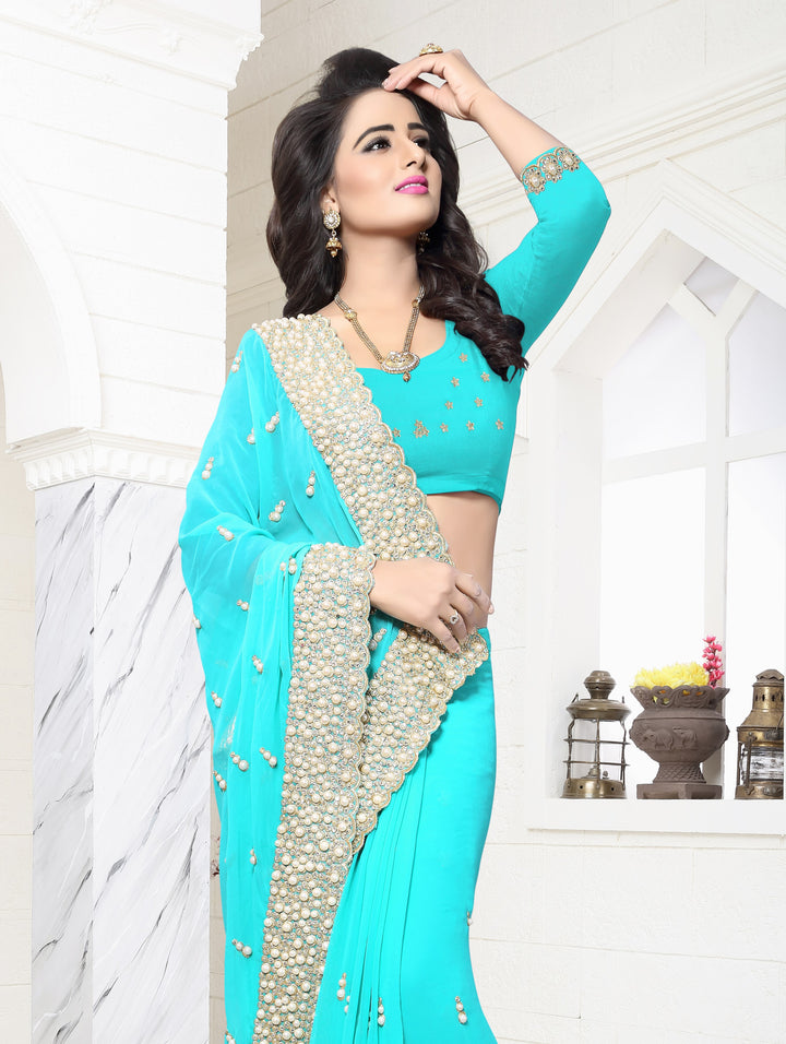 Elegant Georgette Saree | Jari & Stone Work for Special Occasions