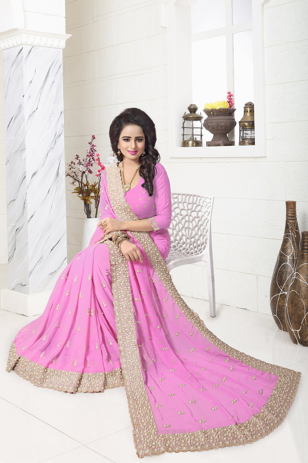 Elegant Georgette Saree | Jari & Stone Work for Special Occasions