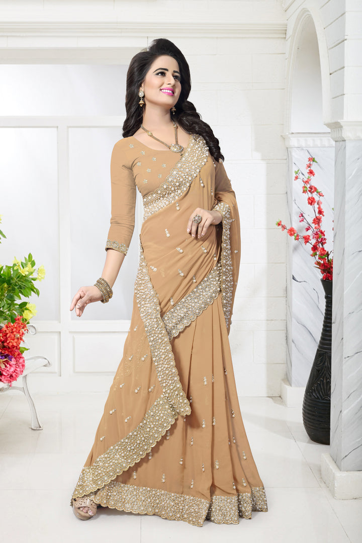 Elegant Georgette Saree | Jari & Stone Work for Special Occasions